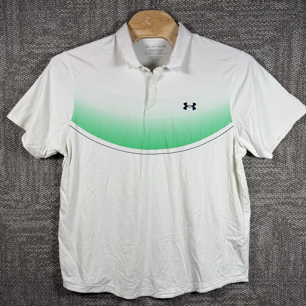 Under Armour Iso Chill Polo Shirt Mens 2XL White Green Lightweight Golf‎ - Picture 3 of 7